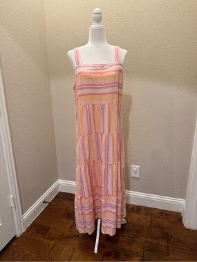 Pink & Yellow Striped Tiered Maxi Dress - Casa Cabana Large